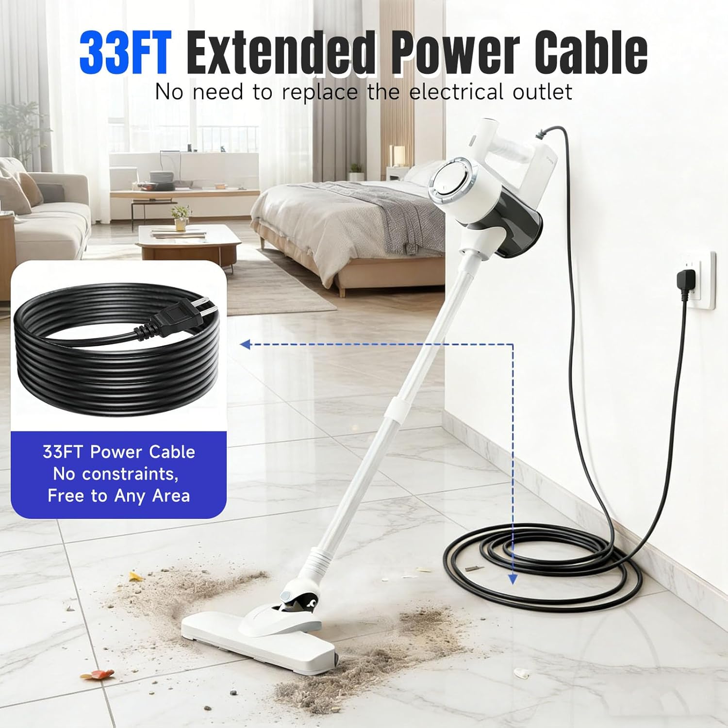 Skiennix 33FT Power Cable Corded Stick Vacuum Cleaner - 600W Suction, 2-in-1 Handheld, HEPA Filter, 1.5L Dust Cup