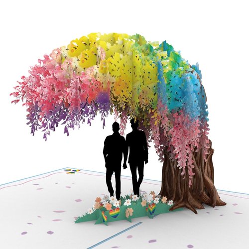 iGifts And Cards Him & Him Forever Together Under the Love Tree 3D Pop Up Card – 6"x8" Romantic Gay Greeting for Anniversaries, Valentine’s Day, Father's Day Pride Celebrations, Includes Envelope
