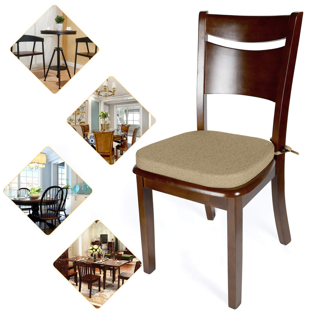 Shinnwa Dining Chair Cushions, Non Slip Seat Cushions for Kitchen Chairs with Ties, 15 x 15.5 inches, Natural Linen