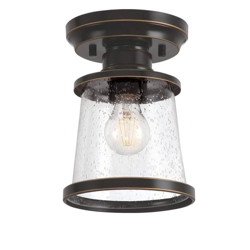 Westinghouse 6113000 Emma Jane 7 Inch Vintage-Style One-Light Outdoor Semi Flush Mount Ceiling Light, Amber Bronze Finish, Clear Seeded Glass