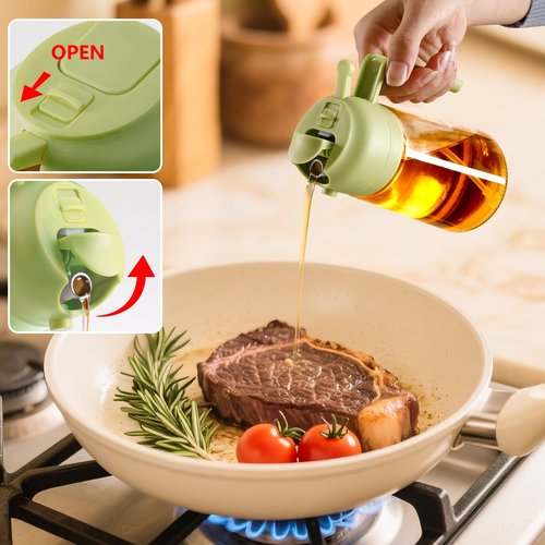SWEET VIEW 2PCS Olive Oil Sprayer for Cooking, 470ml 2 In 1 Glass Oil Sprayr & Pour for Kitchen, Air Fryer, Cooking, Salad, BBQ (Black,Green)