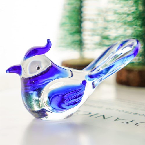 HDCRYSTALGIFTS Mini Blue Jay Glass Bird Figurine - 3.5 Inch Collectible Crystal Decor