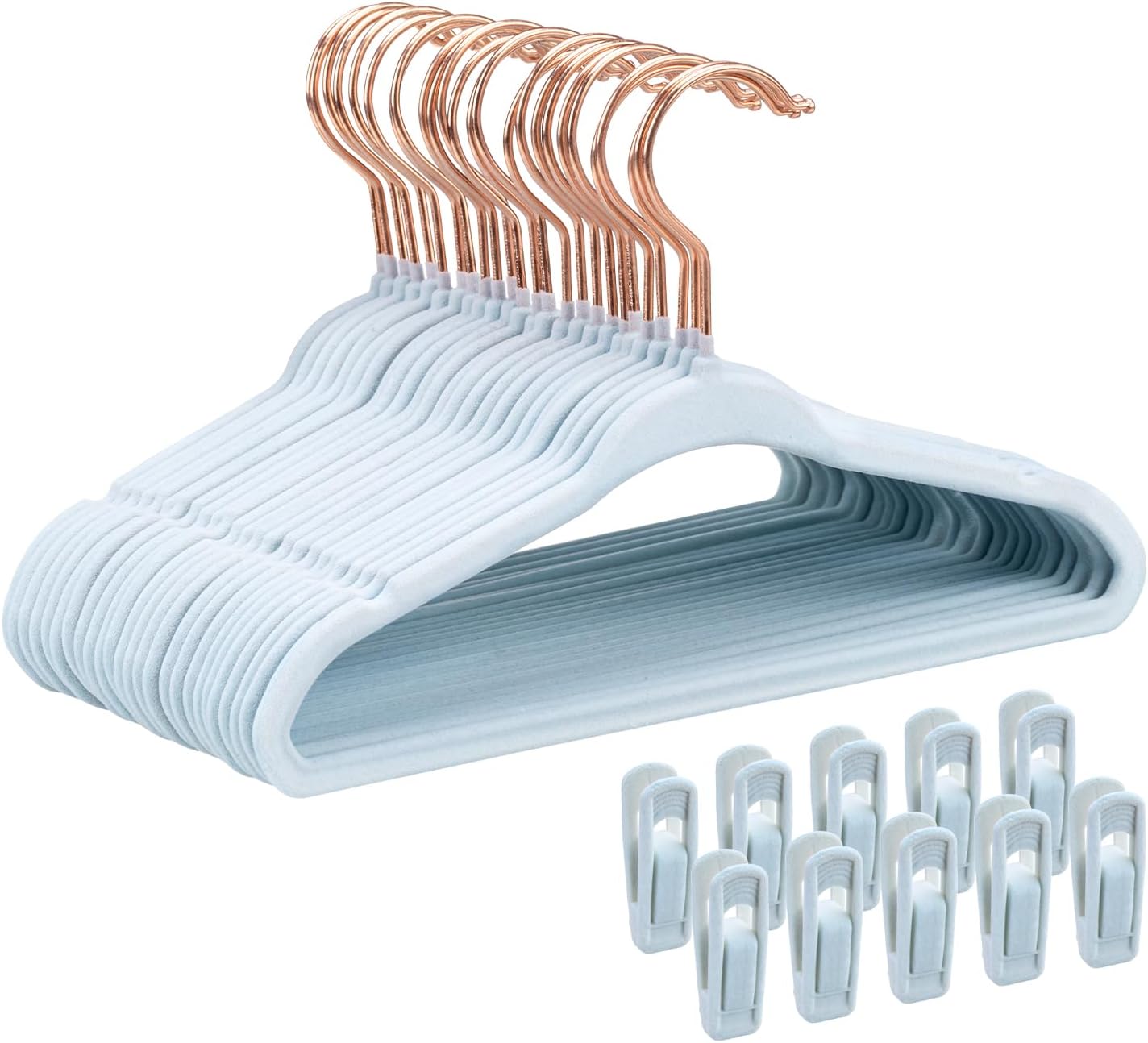 Tonswachic 11-Inch Baby Closet Hangers - Soft Velvet Non-Slip Design with 10 Clips | Blue 30-Pack