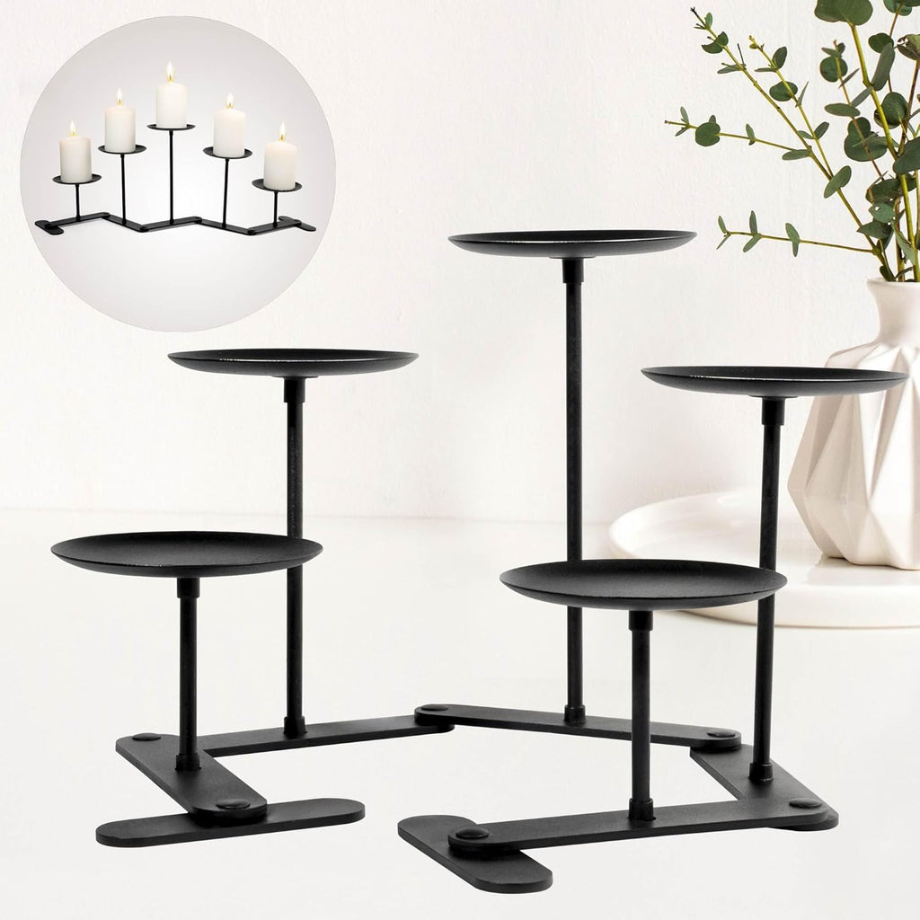 Skiennix Adjustable Candelabra Candle Holder - 5-Candle Iron Design for Pillar Candles | Elegant Black Finish