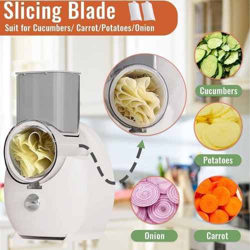 Electric Cheese Grater for Block Cheese,2025 Upgrade Electric Grater for Home Kitchen Use,3 Changeable Blades Salad Shooter Electric Slicer/Shredder for Vegetable Fruit Nuts White