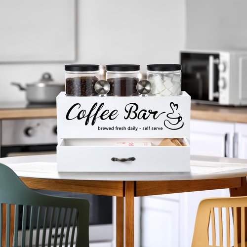 Skybooly 3 Pcs Coffee Canister Set with Shelf and Spoon Plastic Coffee Bean Storage Container with Lids Coffee Storage Box with Drawer Food Storage Jars for Coffee Bar Kitchen (White)