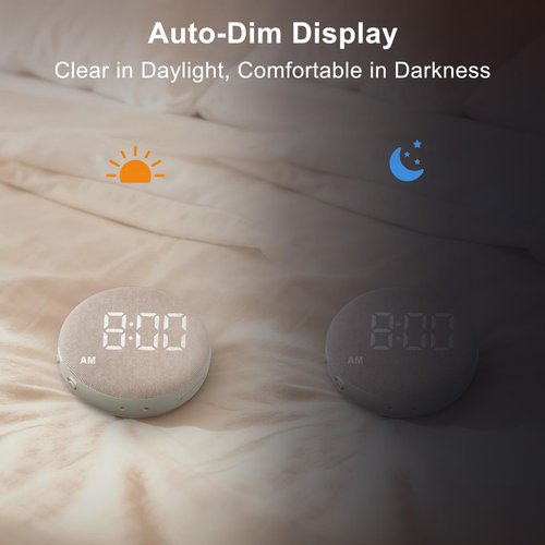 SolaceRise Super Loud Alarm Clock for Heavy Sleepers: Vibrating Digital Auto-Dim Clock with Bed Shaker for Hearing Impaired - Portable Rechargeable Battery for Bedroom Travel Dorm - Putty