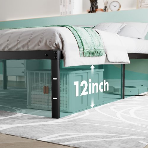 Sweetcrispy Queen Bed Frame - Heavy Duty Metal Platform Bed Frames Queen Size with Storage Space Under Frame, No Box Spring Needed, 14 Inches, Sturdy Steel Slat Support