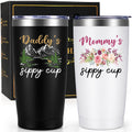 Qtencas New Parents Gifts for Couples, Daddy's Sippy Cup and Mommy's Sippy Cup Tumbler Set, Mom and Dad Gift, Father's Day Thanksgiving Christmas Baby Shower Gifts for First-Time mom and Dad, 20oz