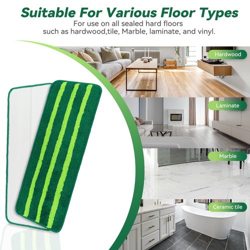 Mop Head Replacement for Libman Freedom Spray Mop - Washable Reusable Wet & Dry Cleaning - Microfiber Spray Mop Pads Refill for Multi-Surface Floor -4 Pack (Green）
