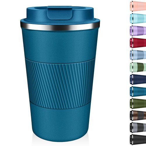 Insulated Coffee Tumbler 12 oz, Stainless Steel Coffee Mug with Lids, Travel Coffee Mug Leak Proof, Double Wall Vacuum Insulated Reusable Coffee Cup, Keep Drinks Hot and Cold (Deep Teal, 12 Ounces)