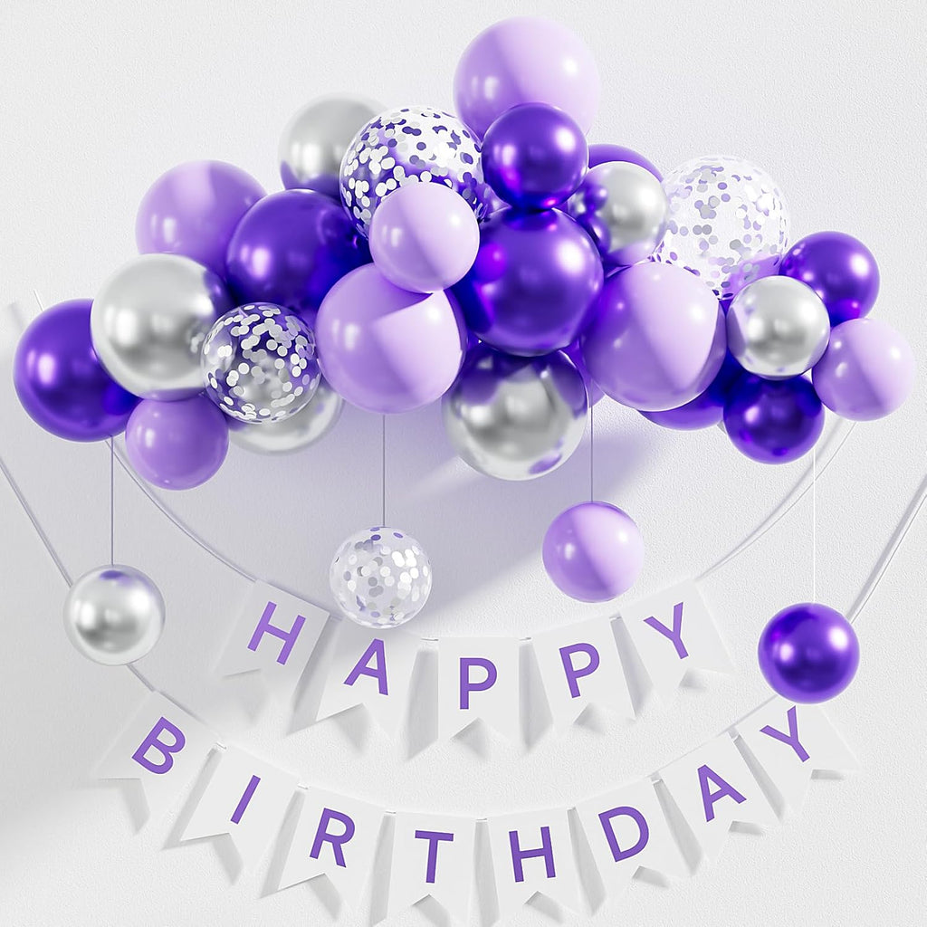 Skiennix 12-Inch Purple and Silver Balloons - 60pcs Pastel Lavender Confetti for Parties & Celebrations