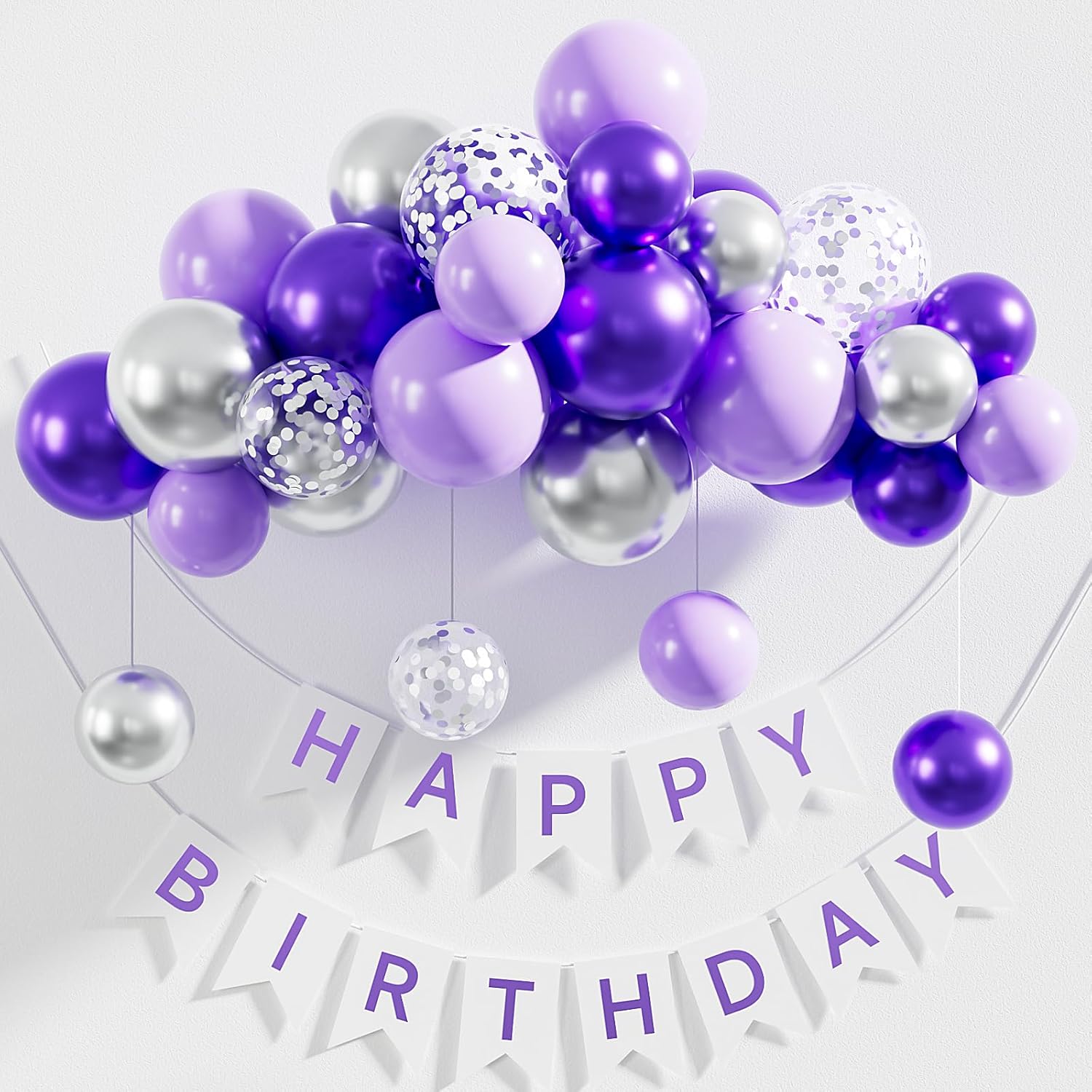 Skiennix 12-Inch Purple and Silver Balloons - 60pcs Pastel Lavender Confetti for Parties & Celebrations
