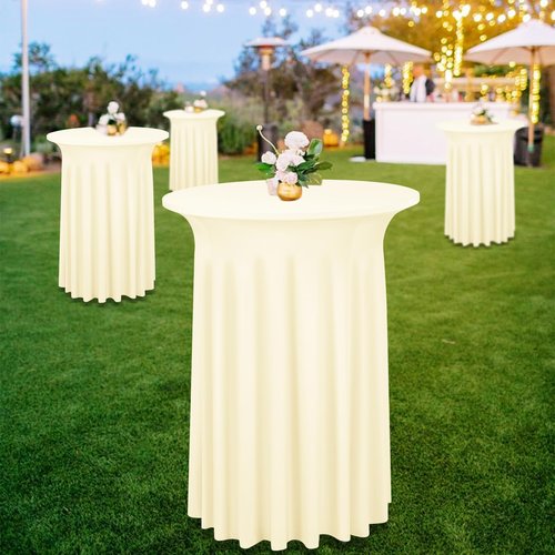 YJYQHYX 6 Packs Round Cocktail Table Skirt 32"x 43" Spandex Stretch Cocktail Table Cloths with Wavy Skirt, Spandex Fitted High Top Table Covers for Wedding Party Birthday Banquet Table (Beige)