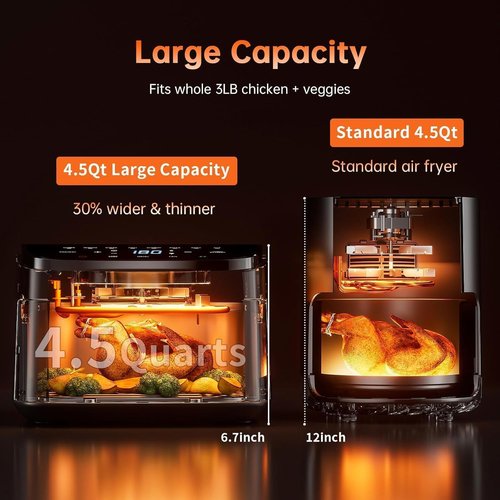 Air Fryer | 8-in-1 Compact 4.5Qt with DC Motor - Fast & Crispy Cooking, 95% Less Oil, Dishwasher Safe