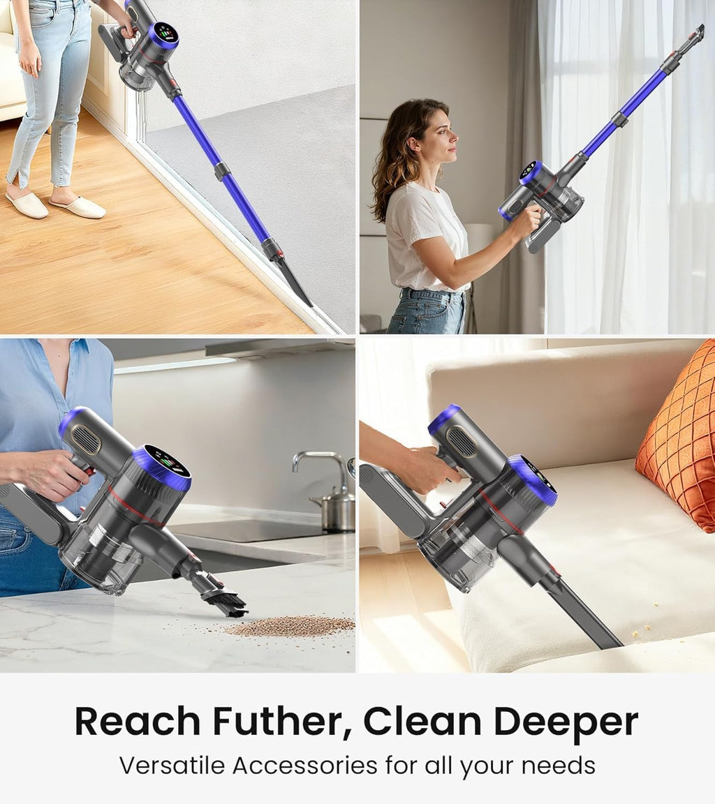 Skiennix Cordless Vacuum Cleaner - 550W Powerful Suction, 65 Mins Runtime, LED Display, Anti-Tangle Brush