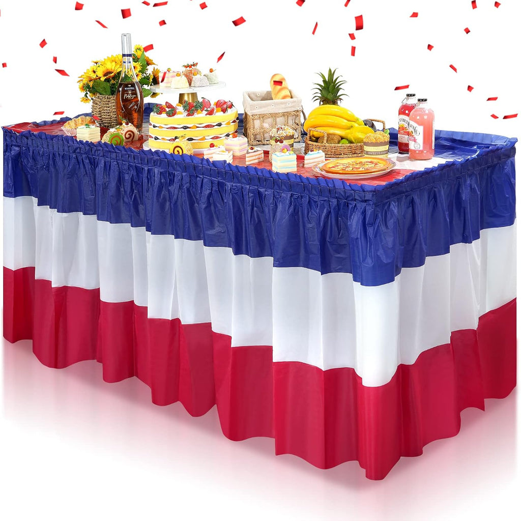 Patriotic 4th of July Table Skirts by [Brand Name] - Red, White & Blue Disposable Decorations | 2.4 x 14 Ft