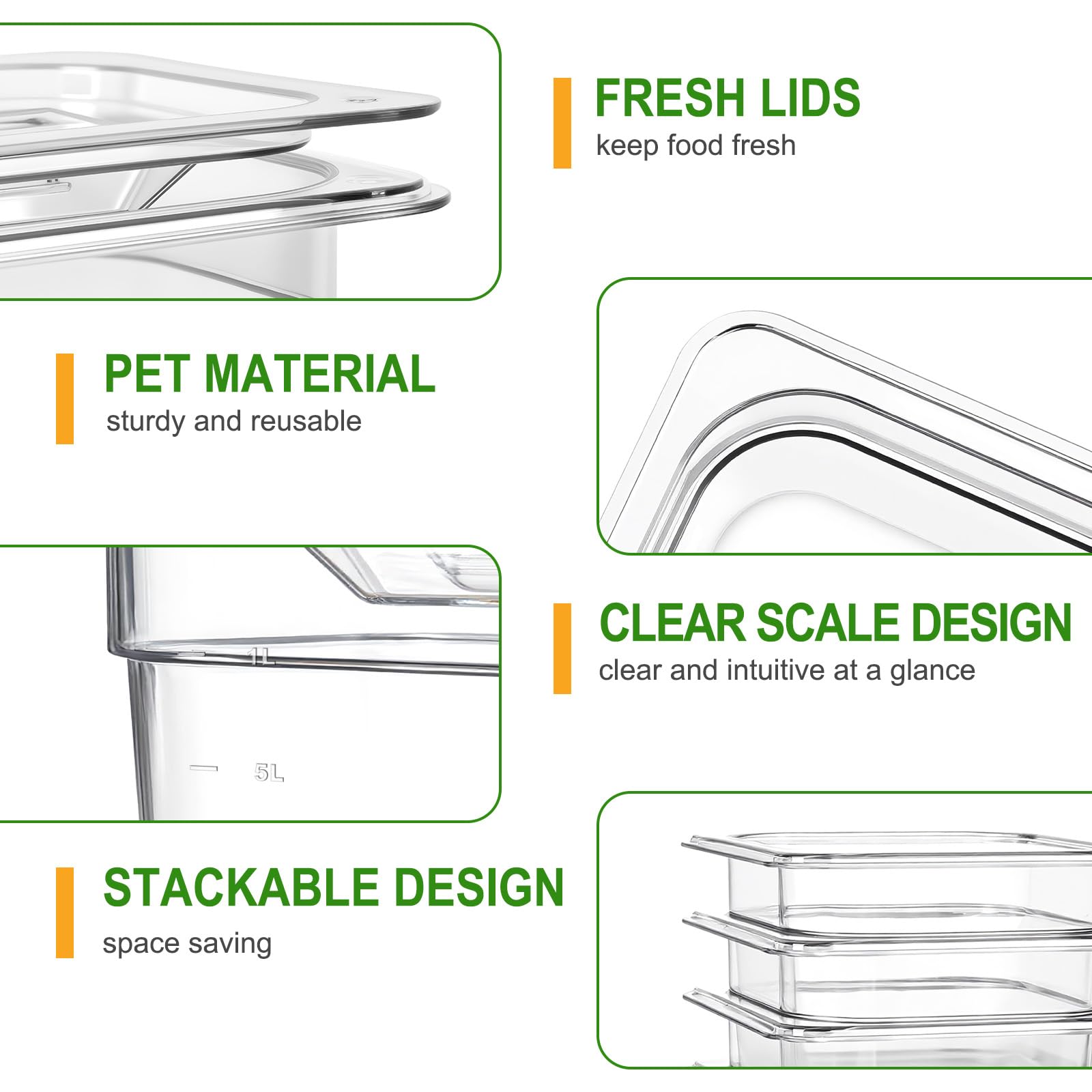 West Bay 9-Pack 1/6 Size 4''Deep NSF Polycarbonate Food Pans with Lids, Clear Commercial Hotel Pans, Food Storage Containers for Restaurant, Food Prep, Buffet, Salad Bar, Home Kitchen & Catering
