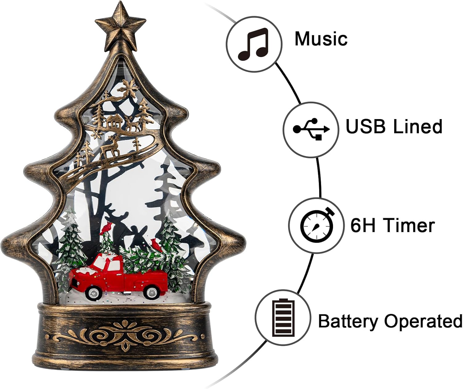 Regine Switzerland Snow Globe Lantern - Musical Lighted Christmas Tree with Red Truck - 11.5 Inch Holiday Decor
