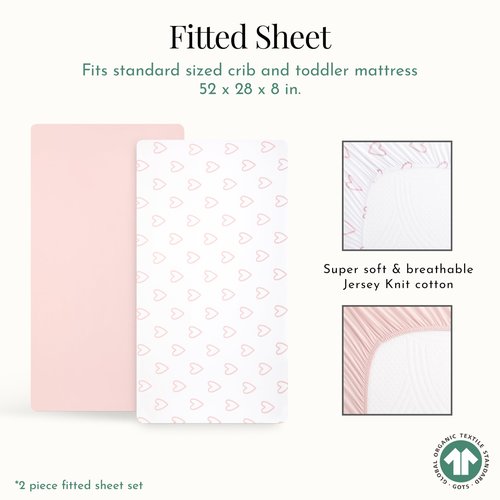 Evolur I Heart You 2 Pack Crib Sheet, Fitted Crib Sheet for Standard Crib and Toddler Mattress, Soft and Breathable Crib Mattress Sheet