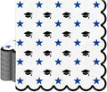 FYSUIMU Graduation Cap Paper Napkins - 100 Pcs Scalloped Disposable Dinner Napkins | Black & Blue Design for Graduation Parties