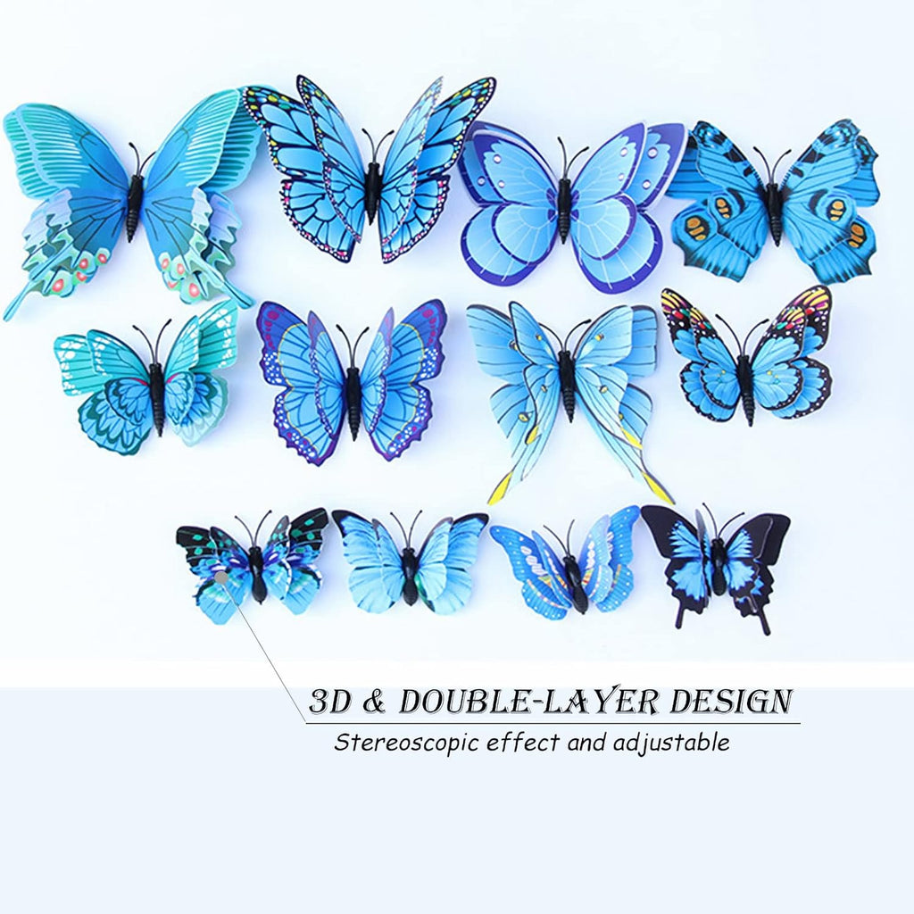 OPSEAM 3D Butterfly Wall Decor - 48 PCS Magnetic Stickers for Party Decorations (Blue)