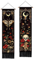 ARTCREATOR Pack of 2 Witchy Gothic Wall Bedroom Decor Moth Moon Tapestry Skull Mushroom Vertical Tapestries Retro Floral Flowers Tapestries for Bedroom Aesthetic Art Room (12.8 x 51.2 inches)