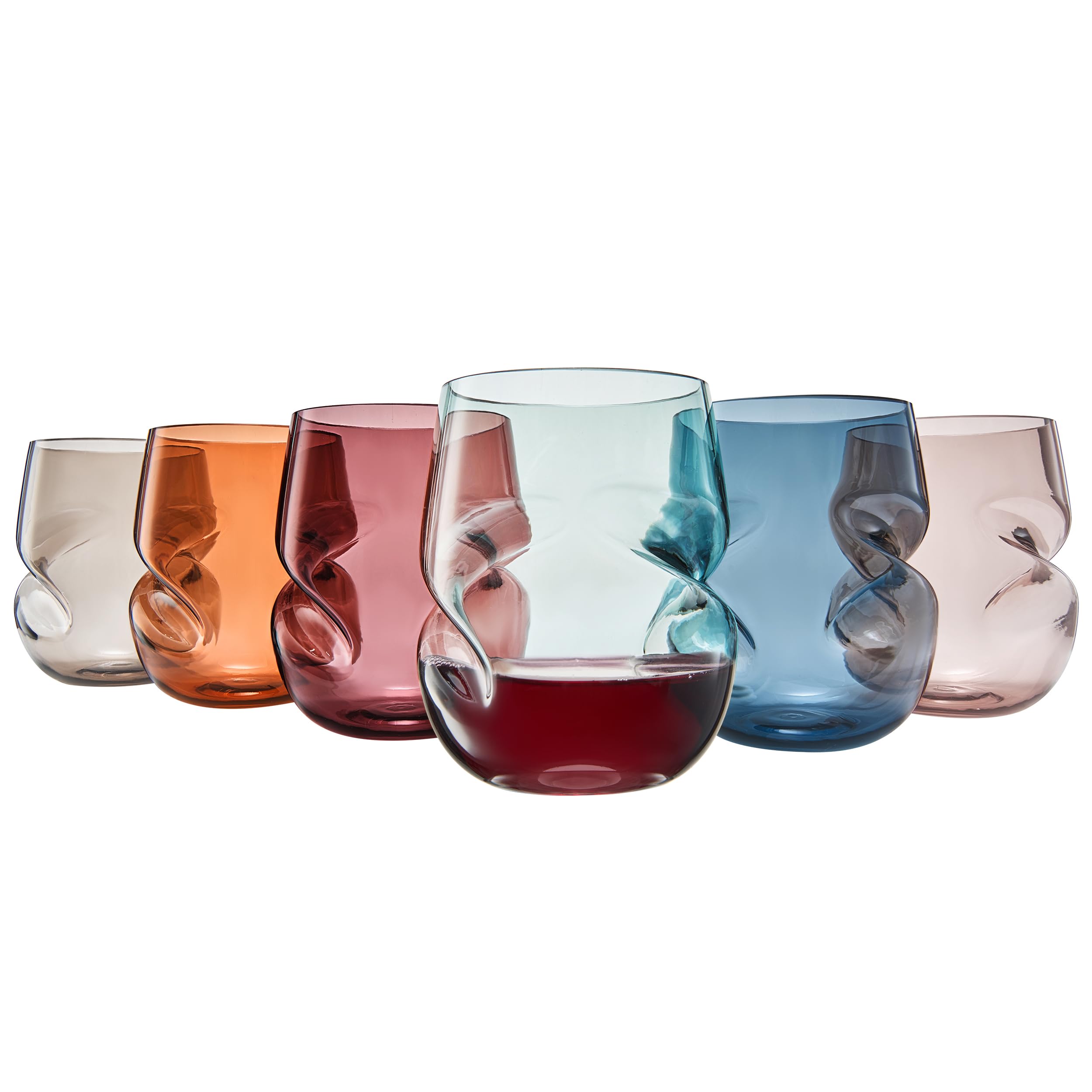 Khen Unbreakable Aerating Stemless Wine Glasses - European Tritan Plastic Wine Glass Set with Finger Indentations - Set of 6-13 oz - Acrylic Reusable, BPA Free, Naturally Aerates Wines