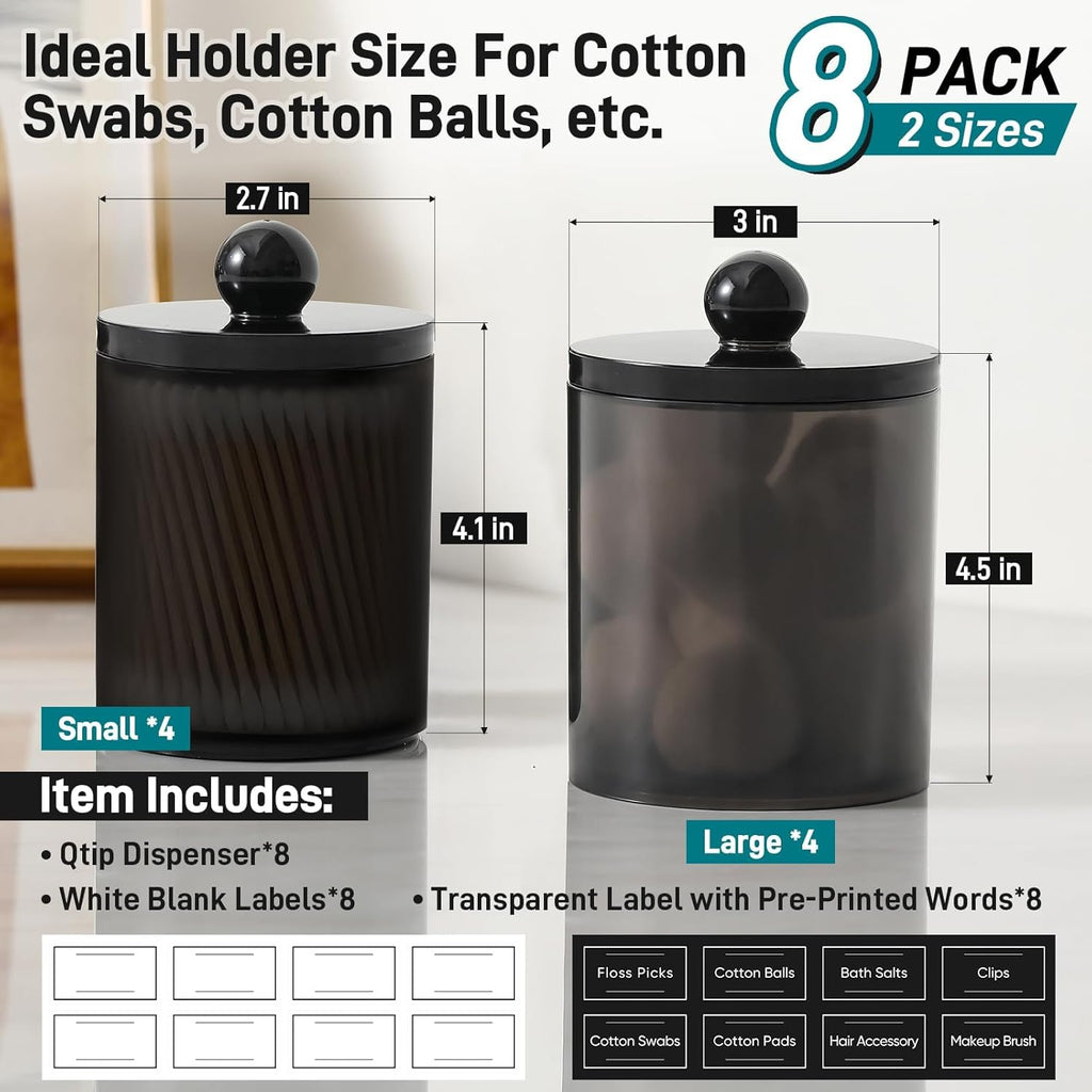 Skiennix Acrylic Qtip Holder Dispenser - 8 Pack Clear Canister for Cotton Swabs & Makeup Storage