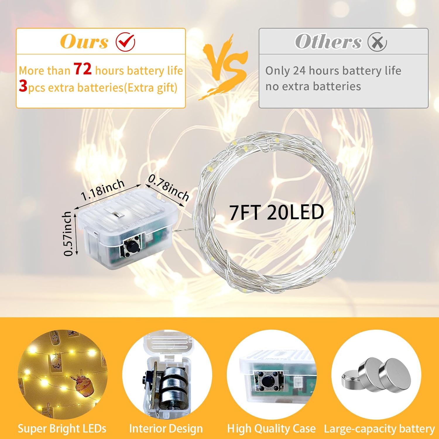 Skiennix 12 Pack Fairy Lights - 7Ft 20 LED Twinkle String Lights | Battery Operated & Waterproof for Weddings, Parties, and Home Decor - Warm White