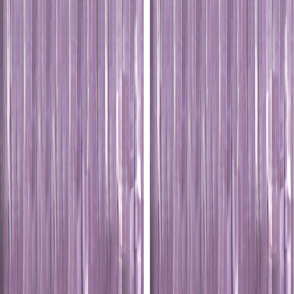 ParyWoo Light Purple Streamers - 8.2FT Metallic Lavender Foil Fringe Curtains for Parties & Events