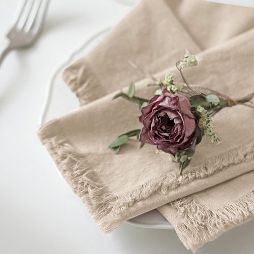 Ayuzawa Handmade Cloth Napkins 100% Cotton Napkins with Fringe，Delicate Handmade Cloth Napkins for Dinners, Parties, Weddings and More，18 x 18 Inch Set of 12 - Beige