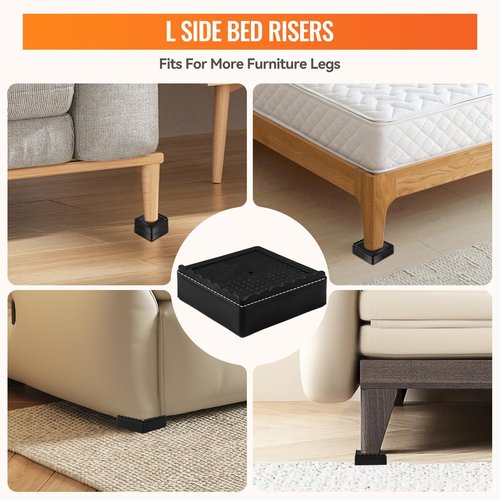 Furniture Risers Heavy Duty Adjustable Bed Risers Blocks Lift 4, 3, 2 inches for Couch, Sofa, Table, Desk, Chair Legs, Refrigerator, Washing Machine Support up to 4000 pounds (Black 4 Pack, 2 inch)