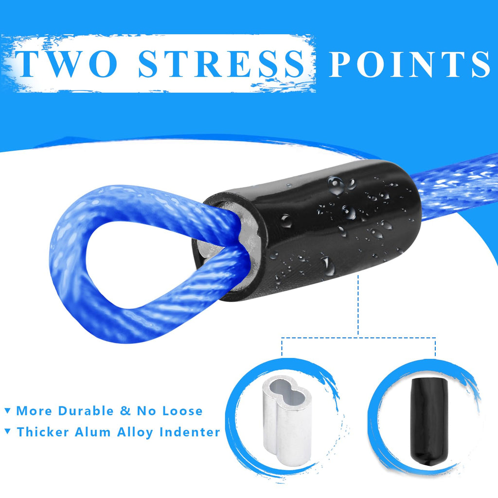 VIVBOO 40ft Clothes Line Outdoors 3/16" Wire Ropes Blue PVC Coating Laundry Drying Clothesline Retractor with Metal Hooks Heavy Duty for Umbrella Travel Outside Camping Backyard
