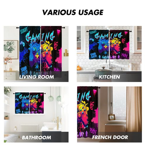 Kikiry Gaming Curtains 42" W x 84" L Graffiti Gamepad for Gamer Boys Kids Teen Colorful Splashed Ink Cute Game Controller Playroom Living Room Bedroom Window Drapes Treatment Fabric 1 Pair
