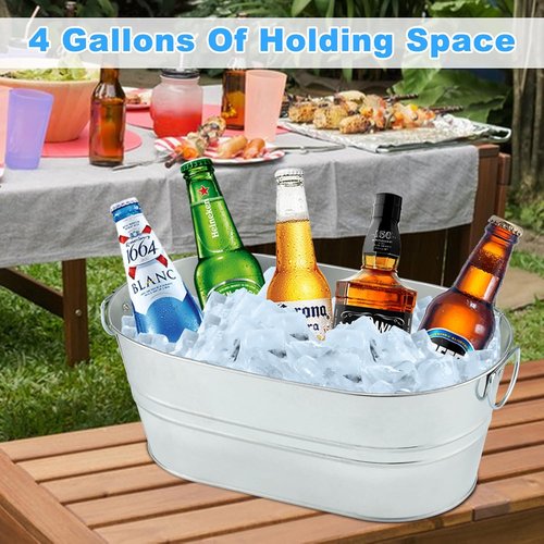 4PCS 3 Gallon Galvanized Tub Champagne Bucket with Carry Handle Large Metal Drink Buckets with Scoops for Home Bar Beer Champagne Cocktails Cooling Supplies