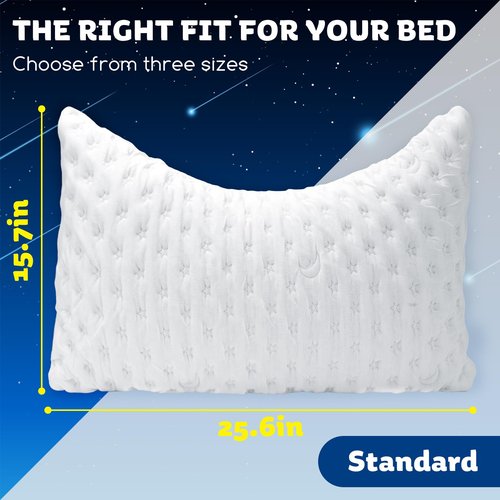 KUCEY Cooling Side Sleeper Pillow for Neck and Shoulder Pain, Luxury Shredded Memory Foam Curved Bed Pillows for Sleeping Set of 1- Adjustable Standard Size- Washable Cover Crescent White