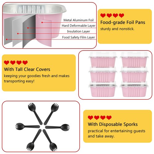 120pack 5oz Mini Cake Tins Cupcake Pan with Lids,LNYZQUS Aluminum Foil Baking Cups,Disposable Ramekins Small Brownie Muffin Pans Mini Cheesecake Containers for Home Bakery-Pink