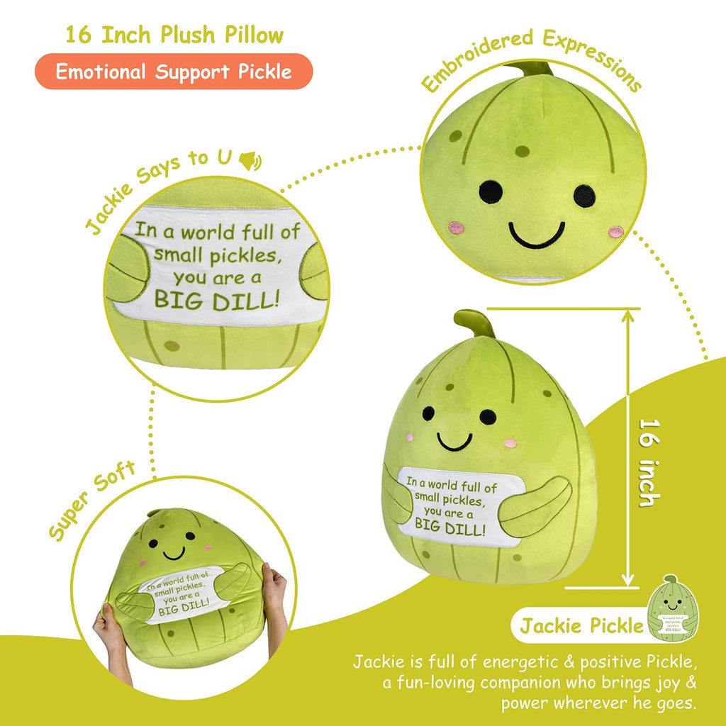 Kingwee Positive Emotional Support Pickle Plush Toy, 16 Inch Funny Pickle Stuffed Animal, Large Ultrasoft Plushie Cucumber Pillow, Stress Relief Gift for Women & Men, Girls, Coworkers