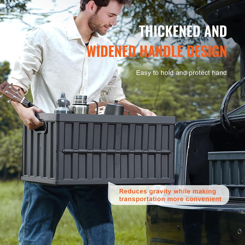 VEVOR 65L Collapsible Storage Bins - Stackable Utility Crates with Lids for Organizing Tools & More