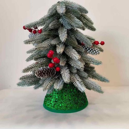 TWSANTAMAS 7.5 Inch Glittering Christmas Tree Collar, Sequin Rustic Mini Tree Skirt Base Cover for Small Tabletop Trees, Holiday Home Decor Gift, Green