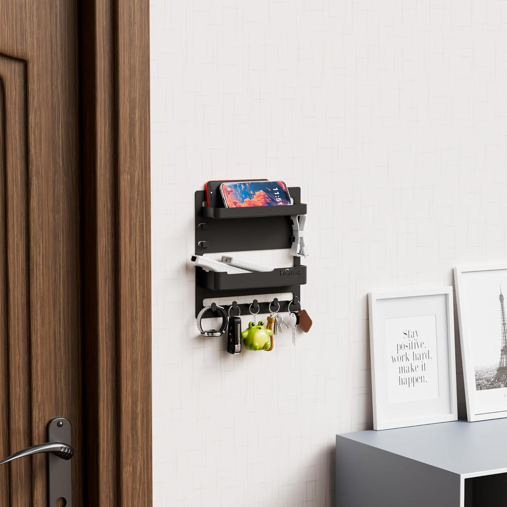 Yieach Bedside Shelf - Wall Mounted Floating Organizer for Remote & Phone | Cute Black Decor for Dorms