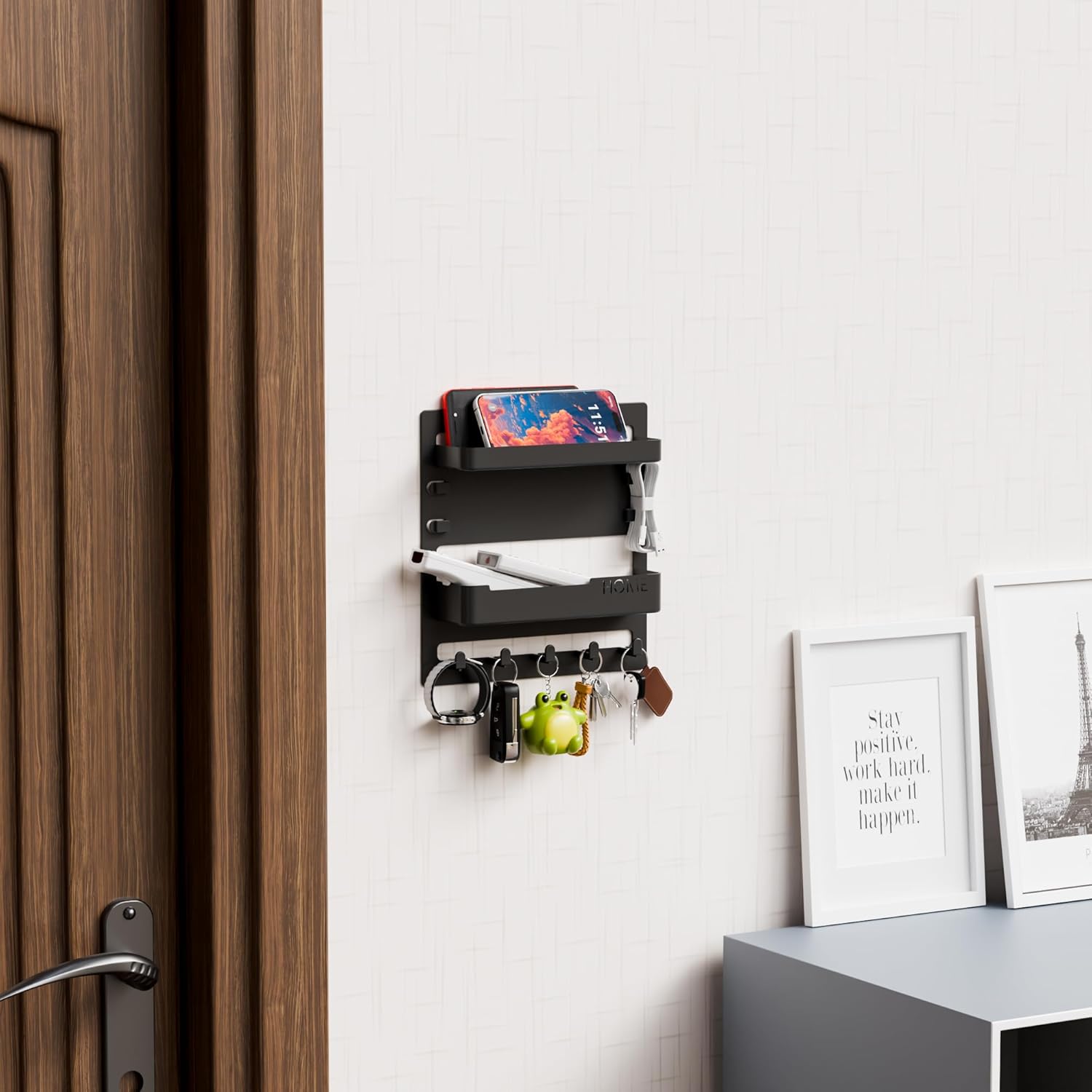 Yieach Bedside Shelf - Wall Mounted Floating Organizer for Remote & Phone | Cute Black Decor for Dorms