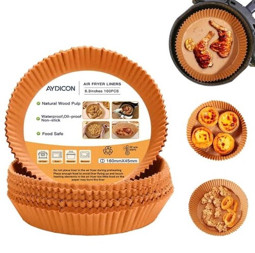 Aydicon Air Fryer Liners, Disposable Air Fryer Paper Liners – 100Pcs Non-Stick and Oil Proof for Easy Cleanup, Great for Oven, Pans & Baking (6.3 in Round, 100, Count)