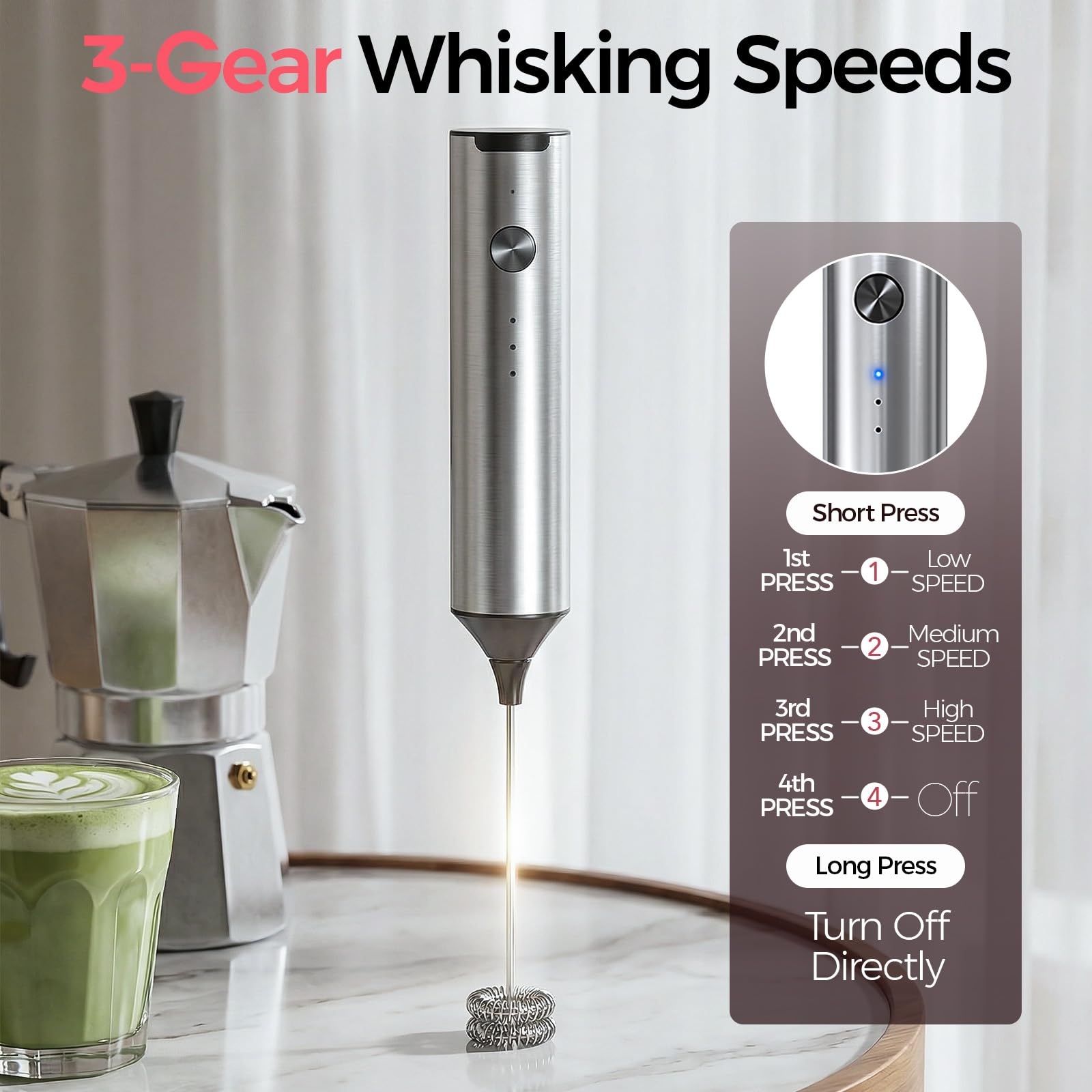 YARRAMATE Rechargeable Milk Frother with Stand, Coffee Frother Stirrer Wand, Handheld Drink Mixer with Stainless Steel Whisk, Electric Whisk Foam Maker for Lattes, Cappuccino, Matcha, Protein Powder