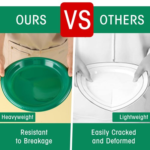 BONSINY Green Plastic Plates Disposable 10 inch | 50 PCS Green Disposable Plates for Party, Picnic, Birthday, BBQ, Graduation, St Patricks Day