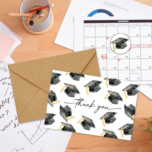 FYSUIMU Graduation Cap Thank You Cards - 24 Pcs Congrats Grad Note Cards with Envelopes | 4 x 6 Inch