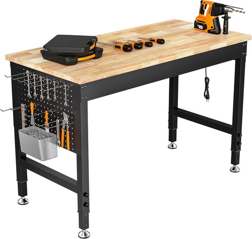 CAMMOO Adjustable Heavy Duty Workbench - 2000 LBS Capacity Rubber Wood Table | Garage & Workshop Use