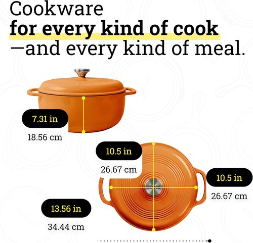 Lodge Essential Enamel Cast Iron Dutch Oven - 6-Quart Apricot - Ideal for Baking, Braising & Slow Cooking