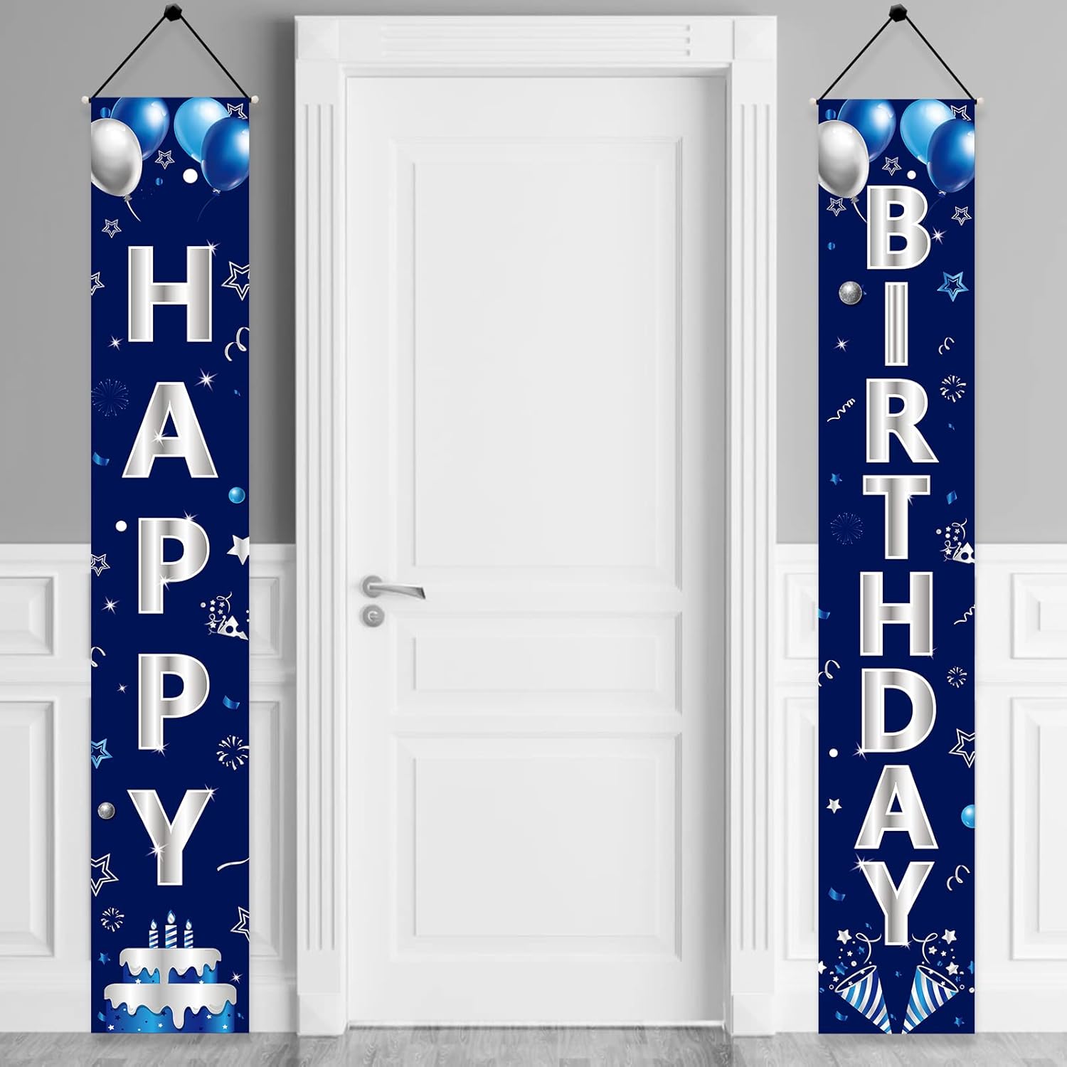 Turypaty Happy Birthday Door Banner - Blue & Silver Decorations for Men & Boys | Perfect for All Ages